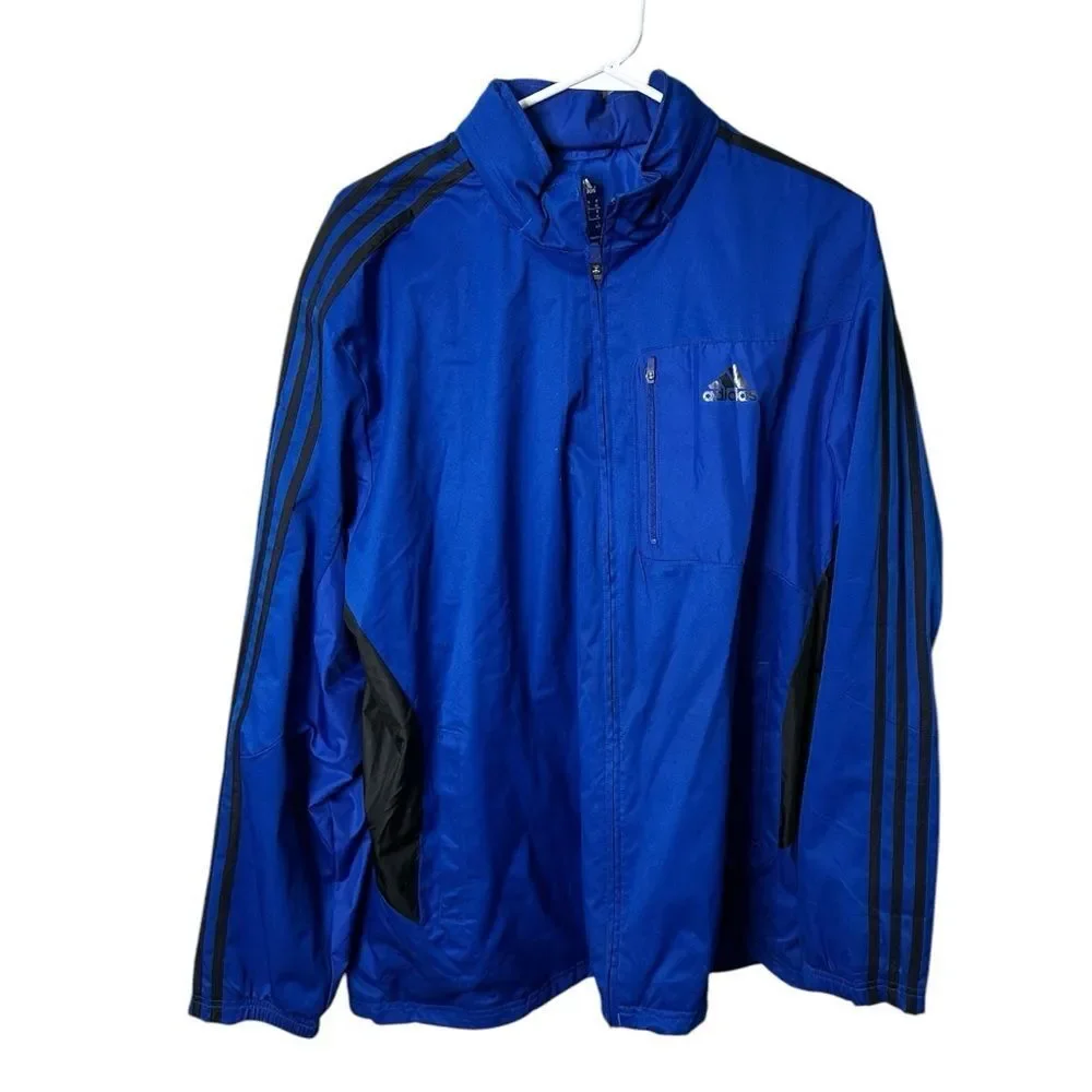 Adidas DRIVE 2 ALL WEATHER Hooded Blue & Black windbreaker Track jacket Sz XL